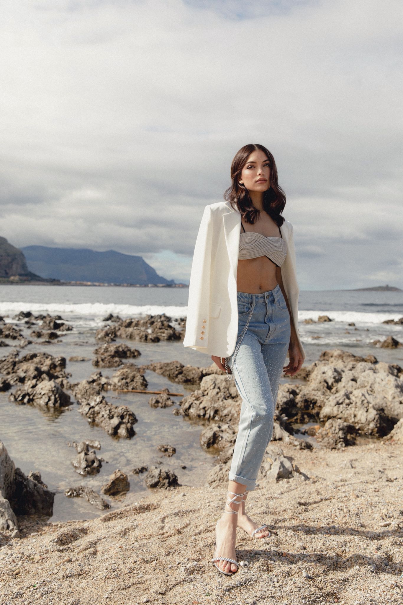 Jeans Baggy Con Strass An-Aim