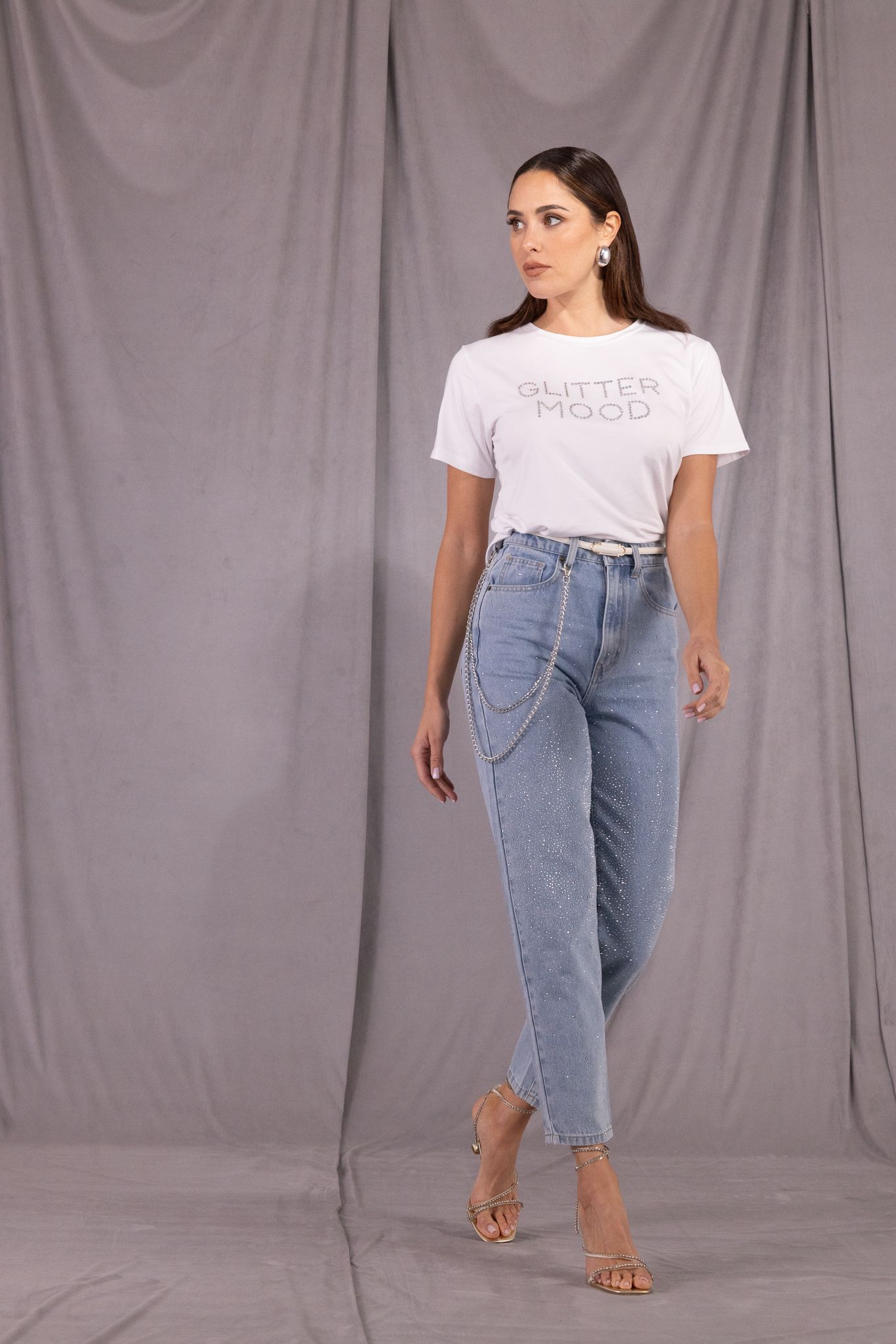 Jeans Baggy Con Strass An-Aim