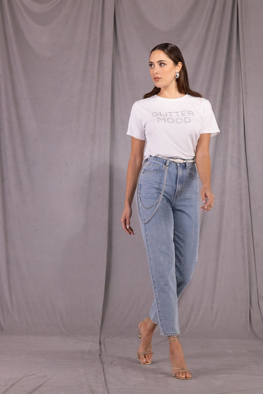Jeans Baggy Con Strass An-Aim