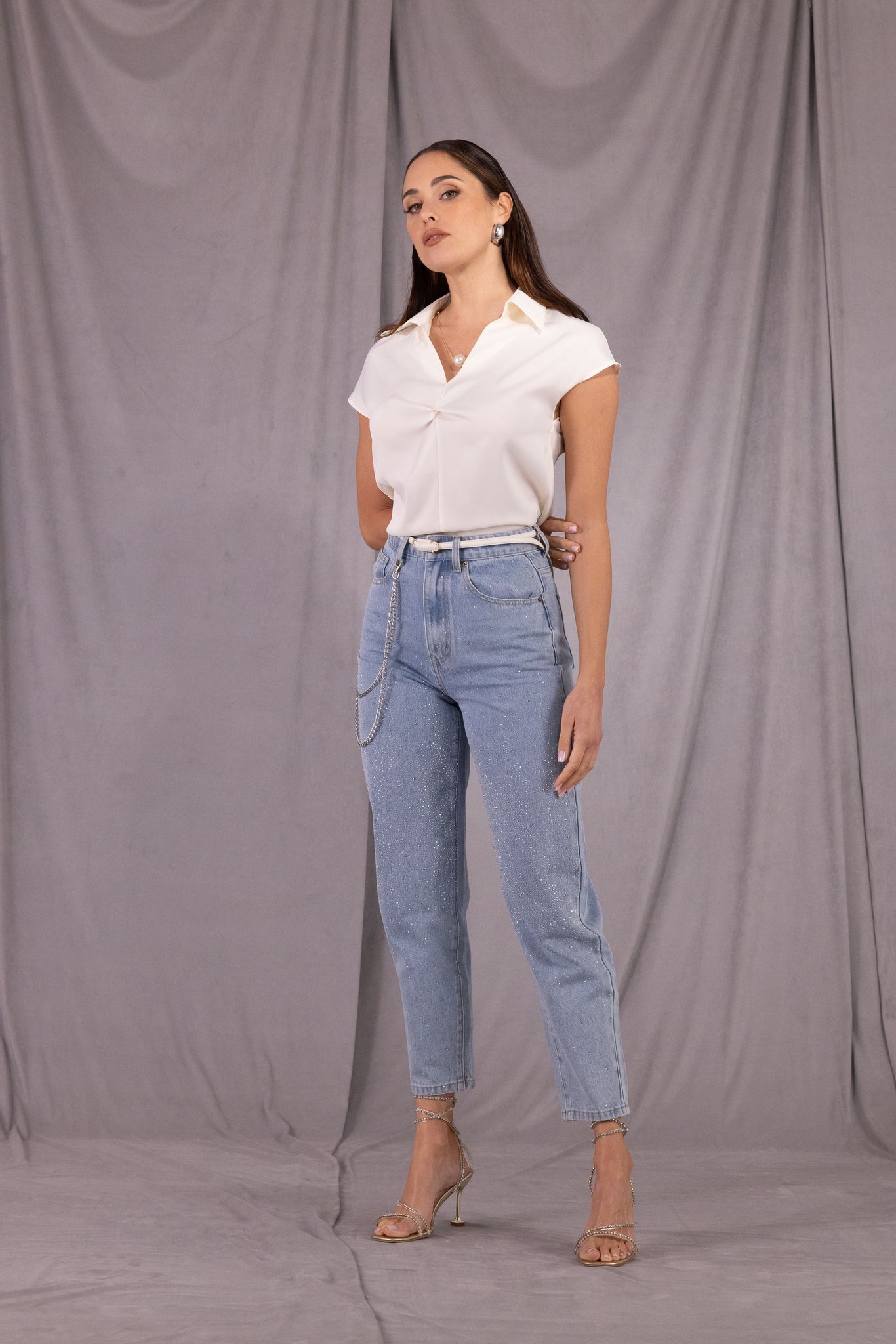 Jeans Baggy Con Strass An-Aim