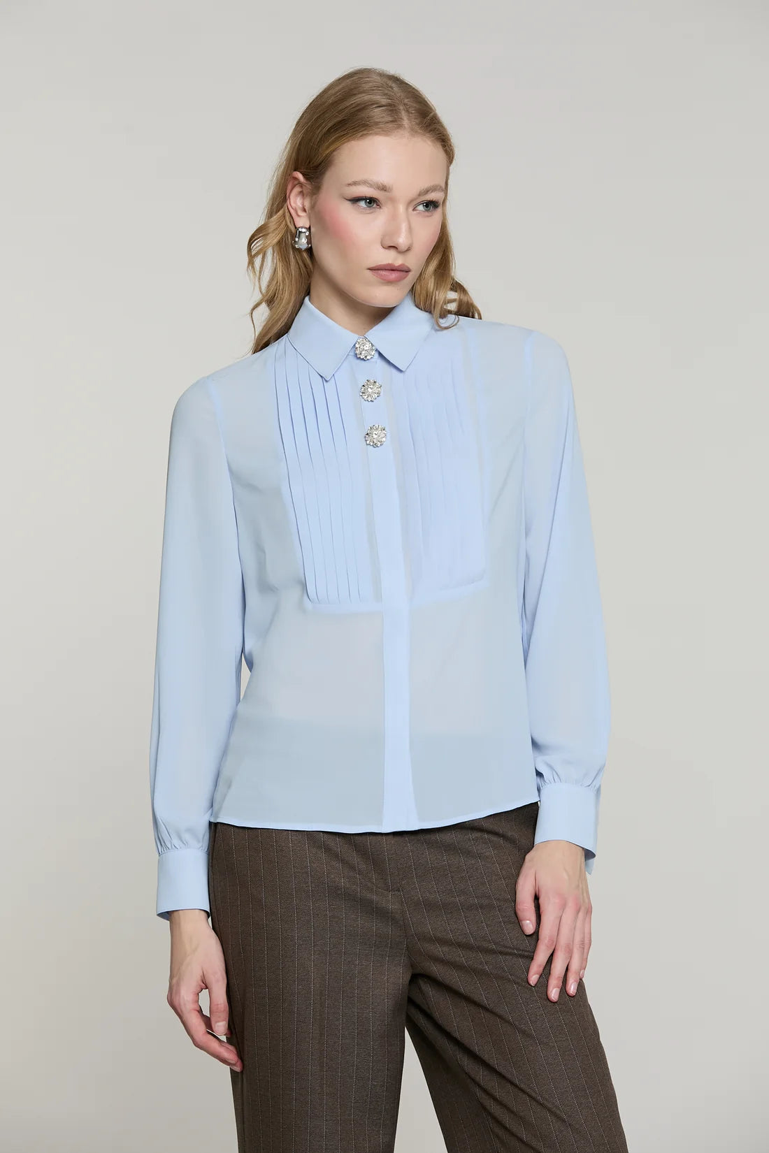 Camicia BARELA manica lunga con plisse' più copribottoni gioielloby Relish