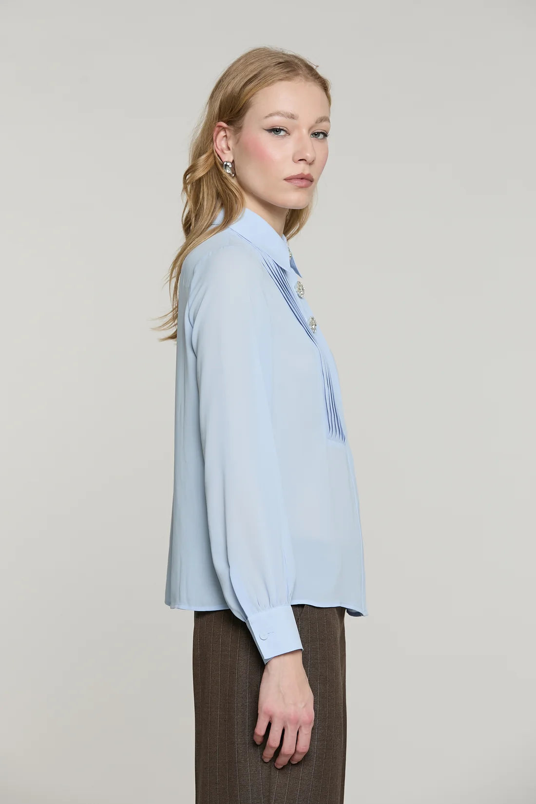 Camicia BARELA manica lunga con plisse' più copribottoni gioielloby Relish
