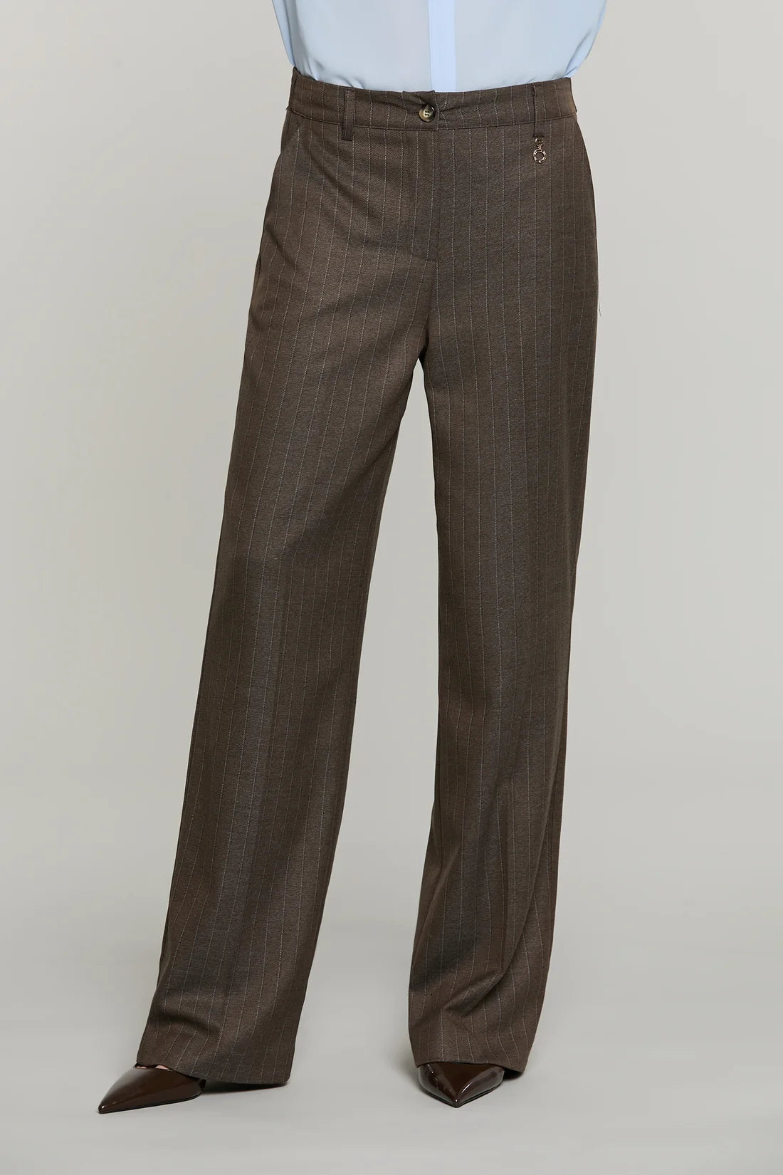 Pantalone ARKINI vita alta palazzo con elastico più tasche francesi più filetto gessato by Relish