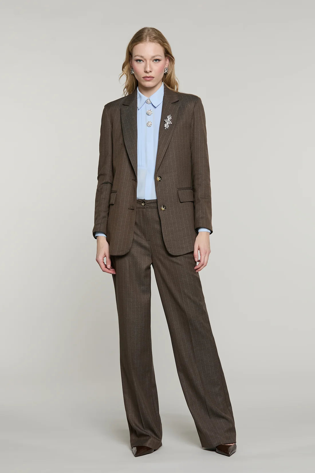 Pantalone ARKINI vita alta palazzo con elastico più tasche francesi più filetto gessato by Relish